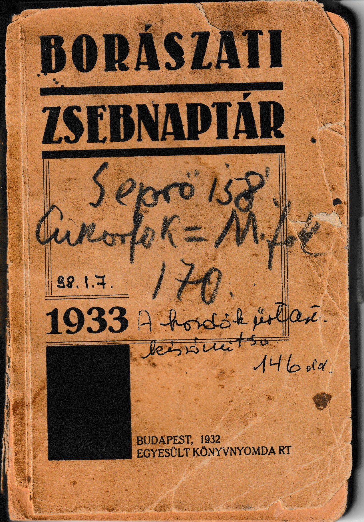 Borászati zsebnaptár 1933 (Tapolcai Városi Múzeum CC BY-NC-SA)
