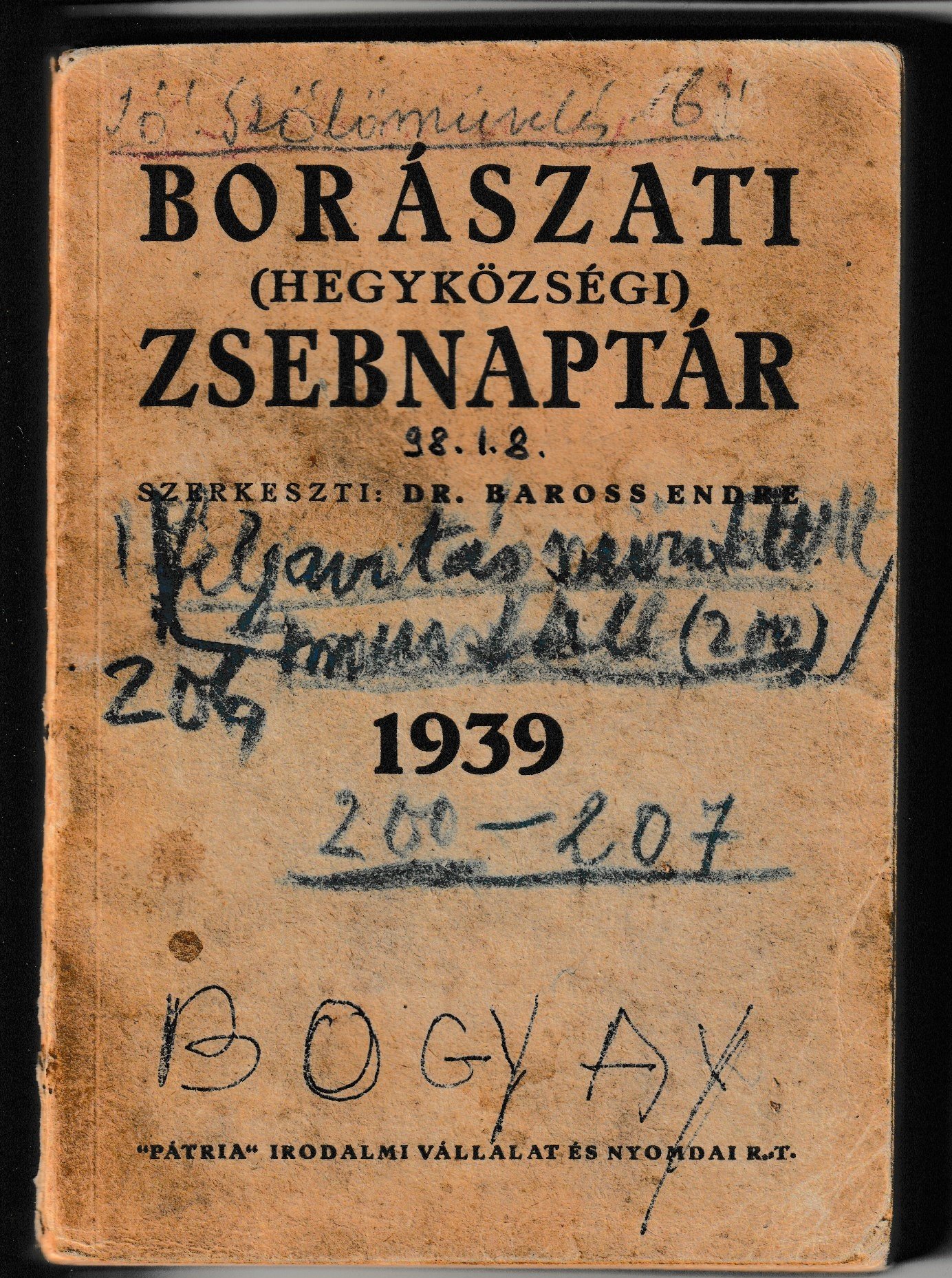 Borászati zsebnaptár 1939 (Tapolcai Városi Múzeum CC BY-NC-SA)