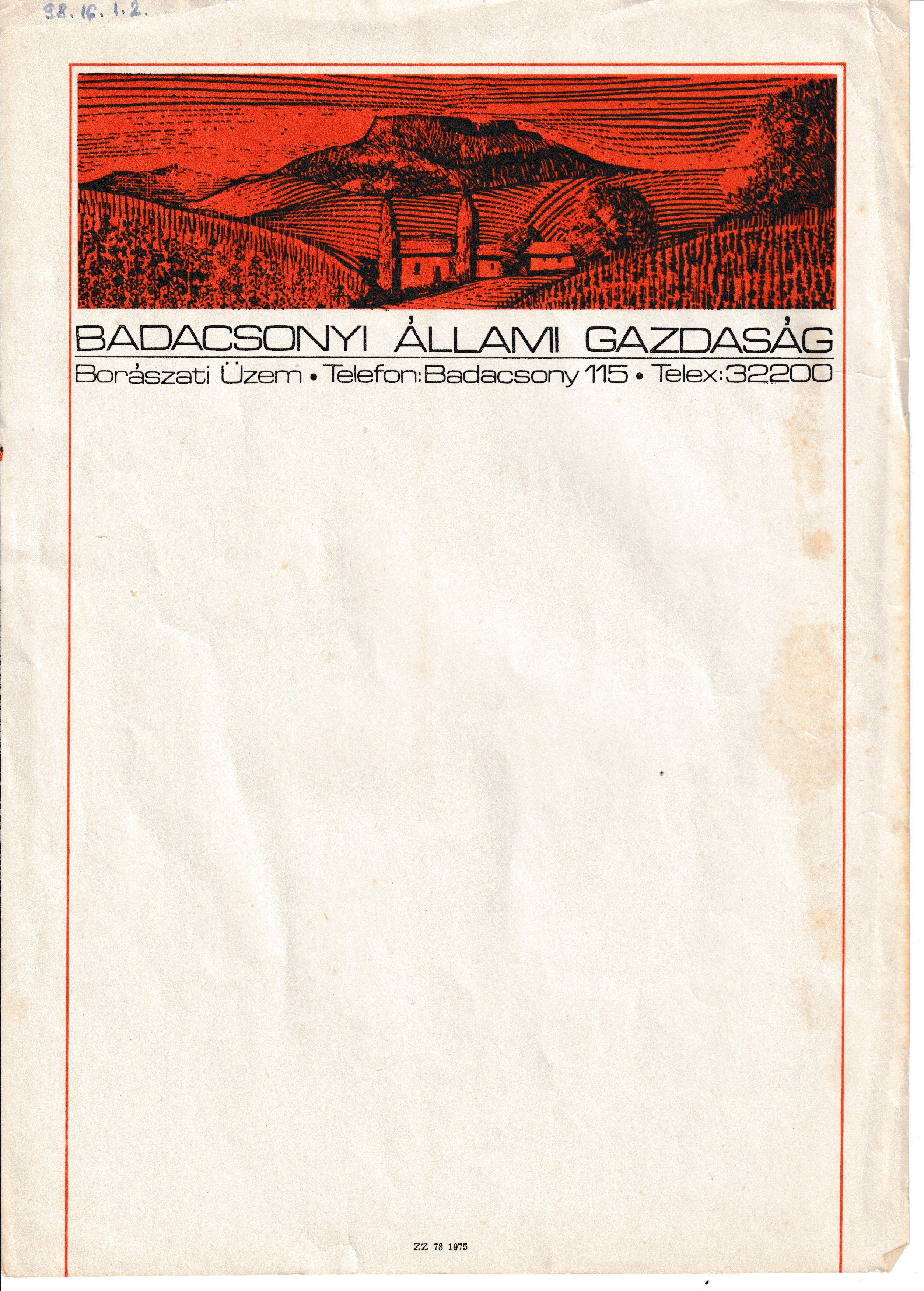 A Badacsonyi Állami Gazdaság fejléces papírja (Tapolcai Városi Múzeum CC BY-NC-SA)