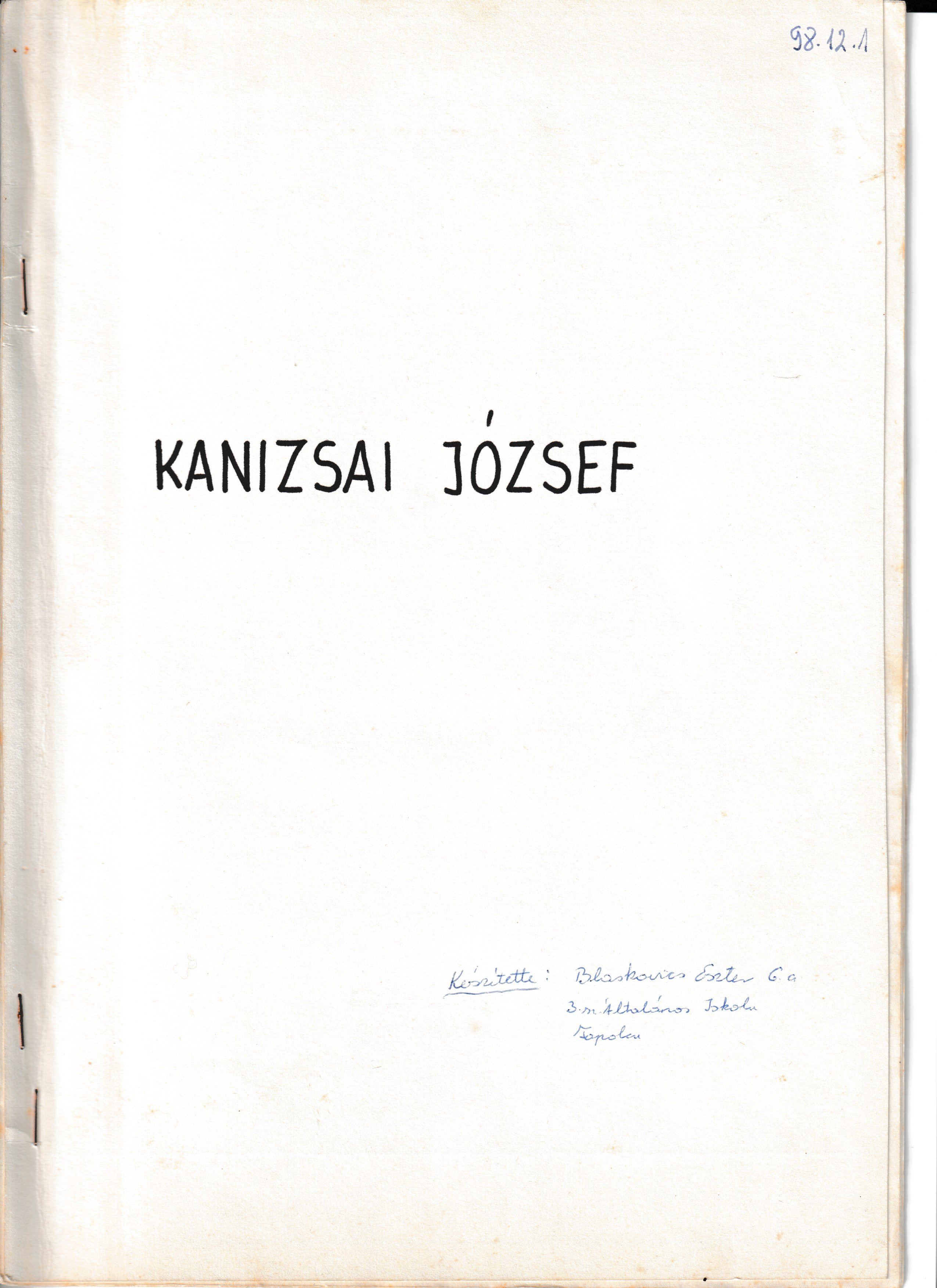 Kanizsai József című dolgozat (Tapolcai Városi Múzeum CC BY-NC-SA)