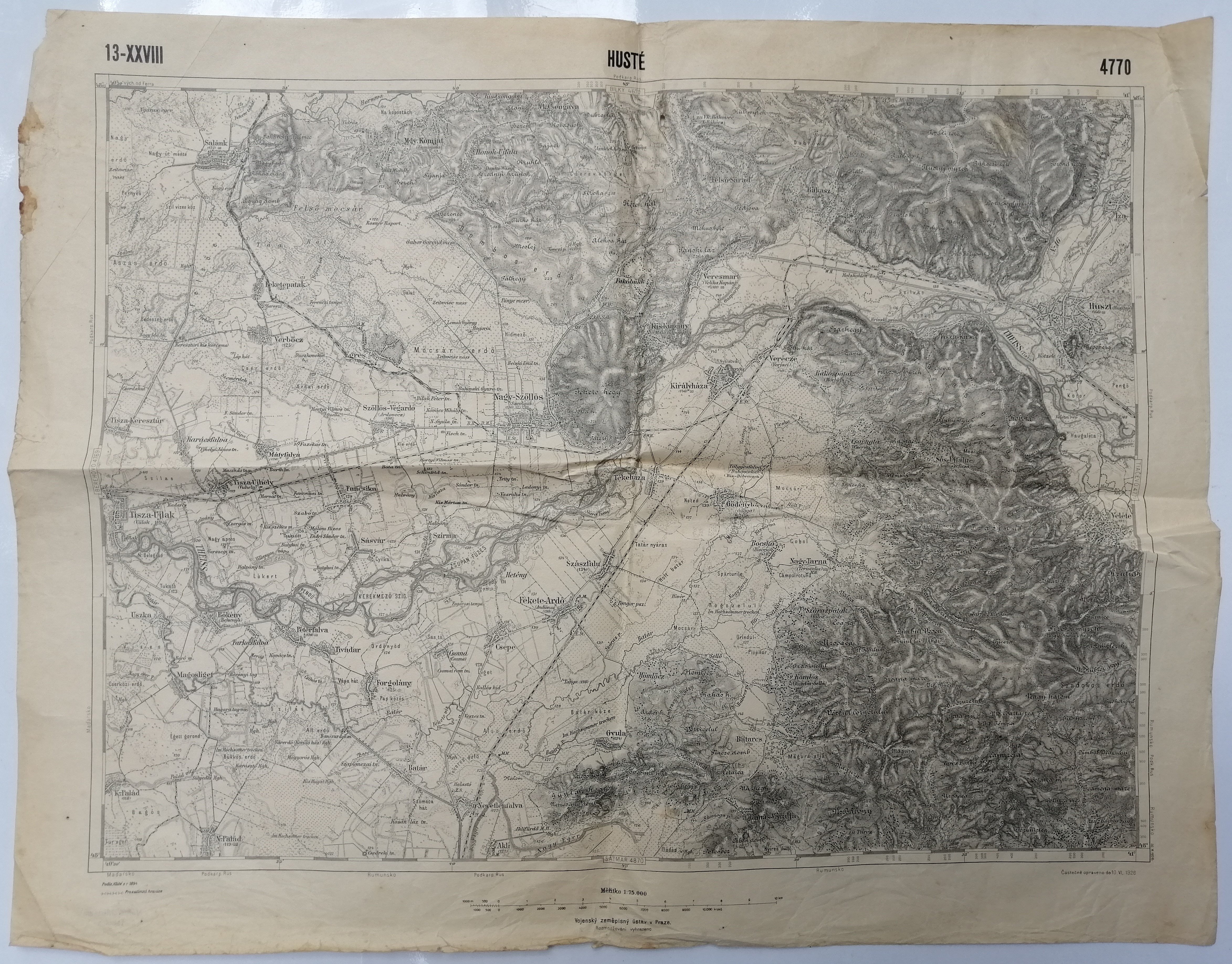 Katonai térkép Kárpátaljáról. A Huszttól nyugatra eső terület (Tapolcai Városi Múzeum CC BY-NC-SA)