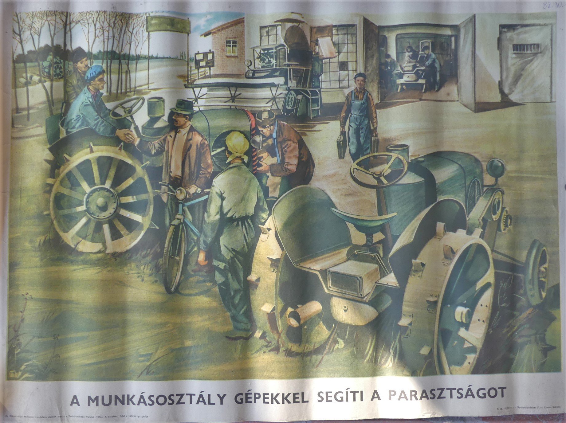 A munkásosztály gépekkel segíti a parasztságot című kép (Tapolcai Városi Múzeum CC BY-NC-SA)