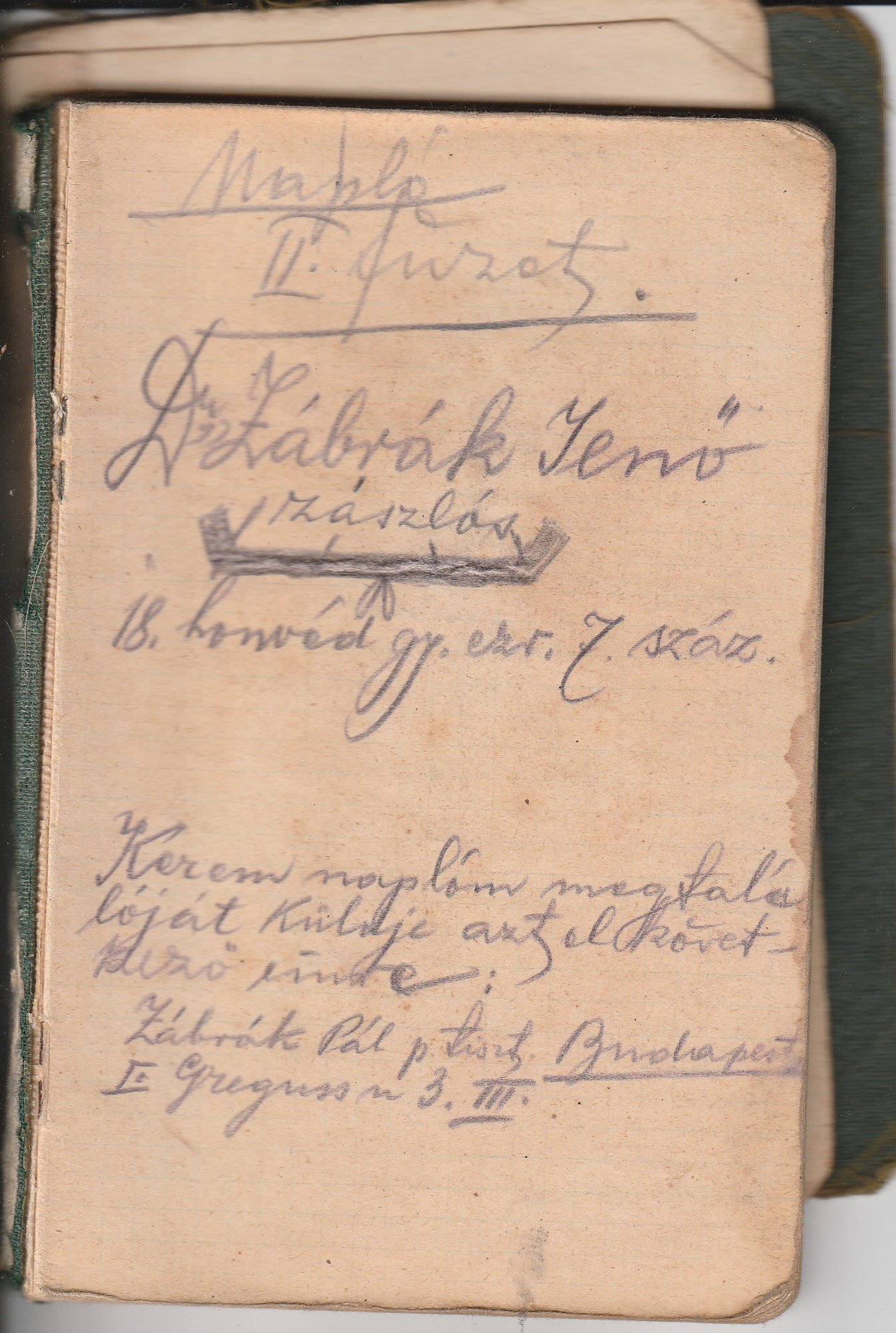 Dr. Zábrák Jenő harctéri naplója II. füzet 1915 (Tapolcai Városi Múzeum CC BY-NC-SA)