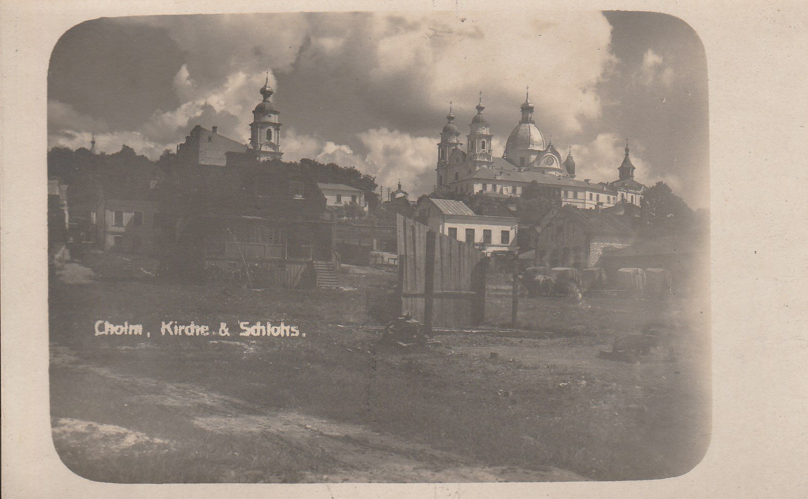 A cholmi püspöki templom tábori képeslapon (Tapolcai Városi Múzeum CC BY-NC-SA)