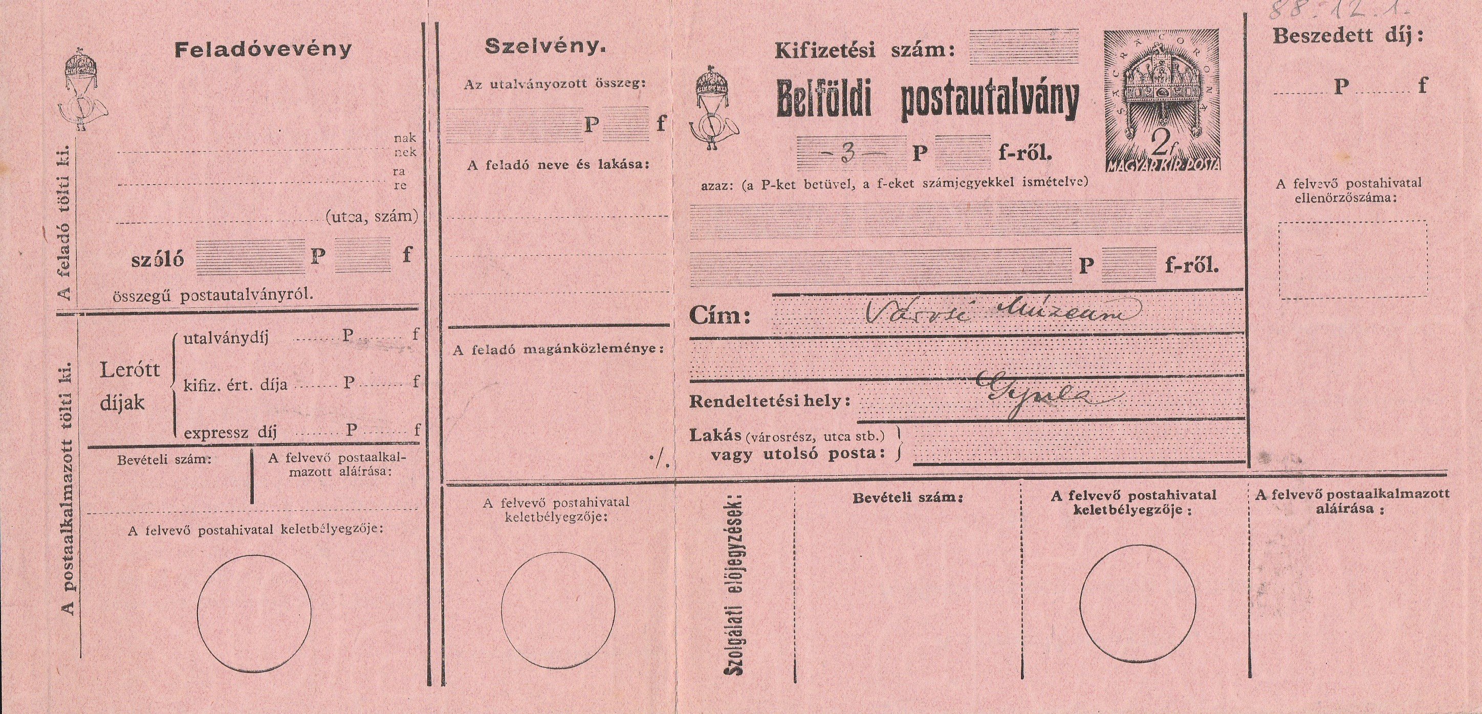 Postautalvány az 1940-es évekből (Tapolcai Városi Múzeum CC BY-NC-SA)