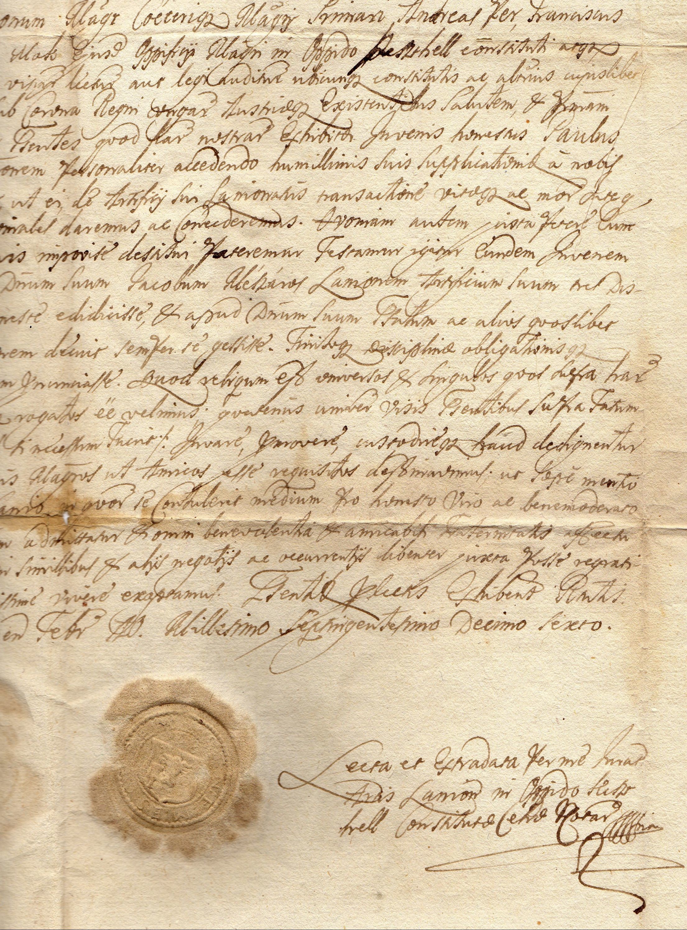 A Keszthelyi Mészáros Céh levele (latin nyelvű) (Tapolcai Városi Múzeum CC BY-NC-SA)