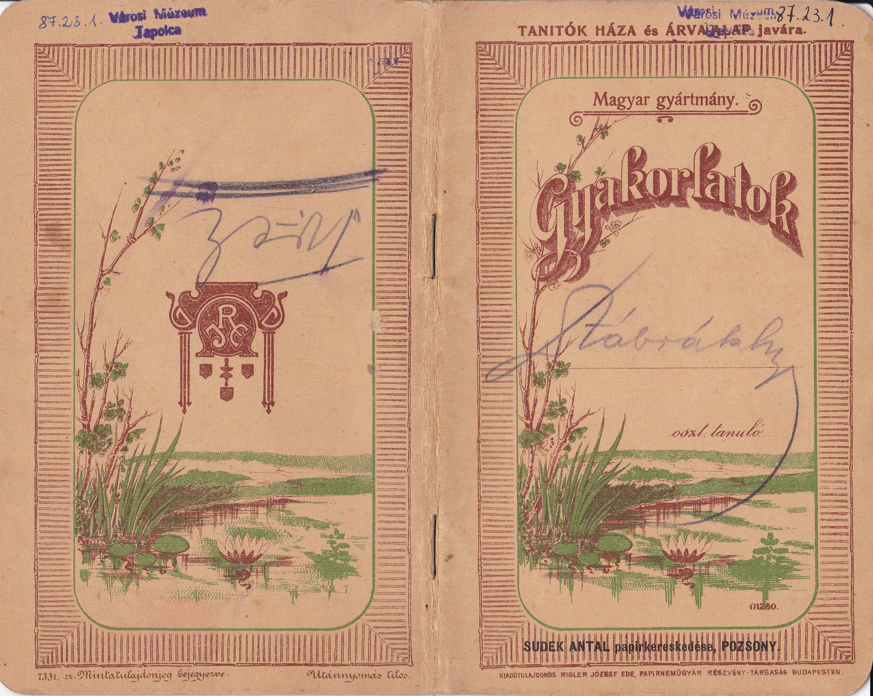 Gyakorló füzet jogi jegyzetekkel (Tapolcai Városi Múzeum CC BY-NC-SA)