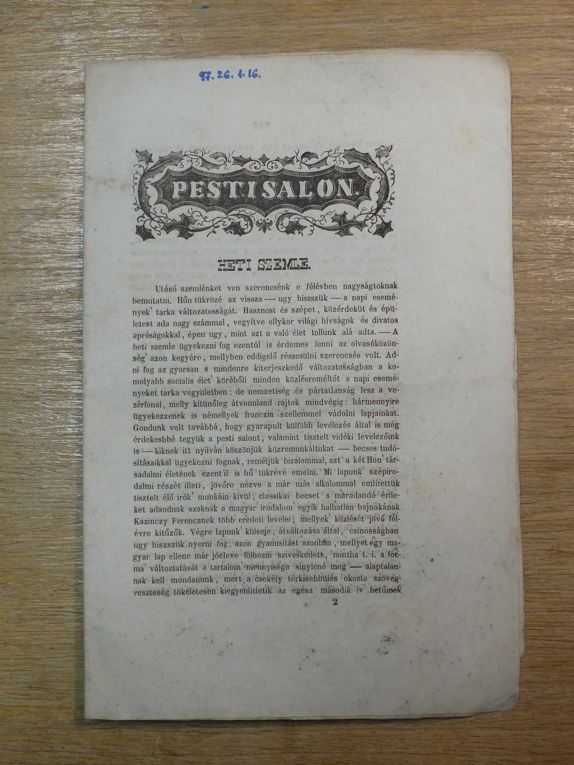 Honderű folyóirat /Pesti Salon 1844 (Tapolcai Városi Múzeum CC BY-NC-SA)