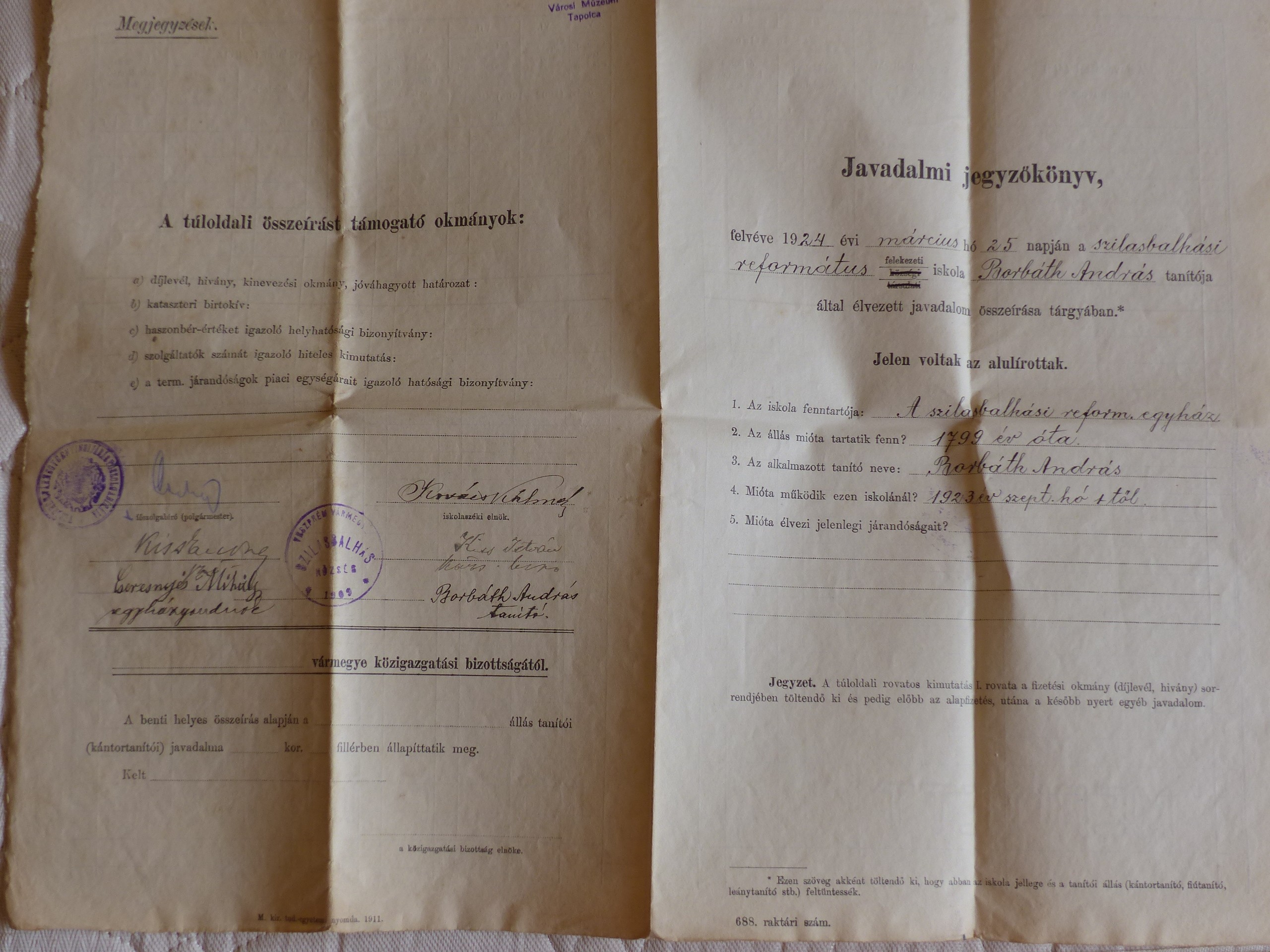 Javadalmi jegyzőkönyv (Tapolcai Városi Múzeum CC BY-NC-SA)