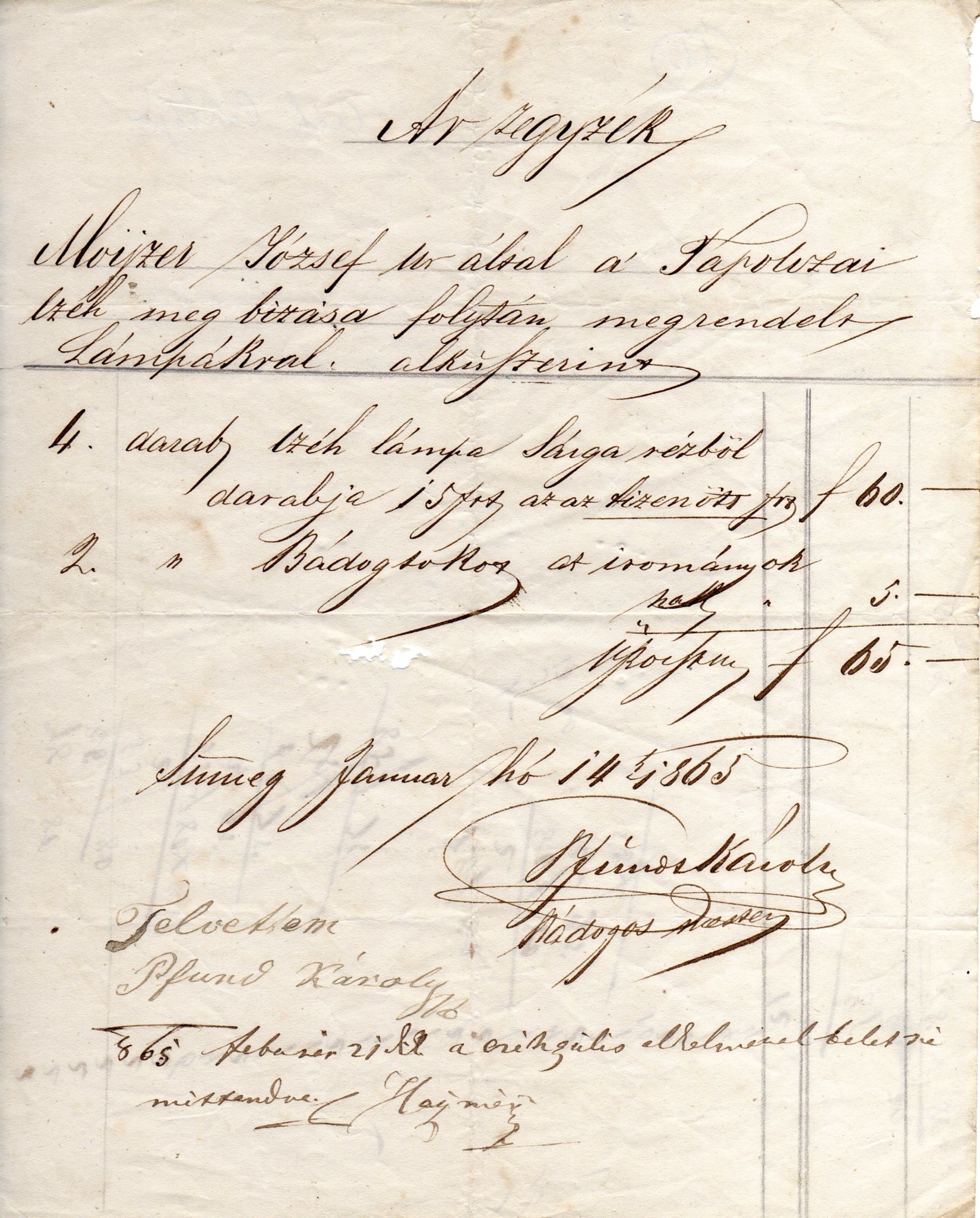 Kereskedelmi számla (Tapolcai Városi Múzeum CC BY-NC-SA)