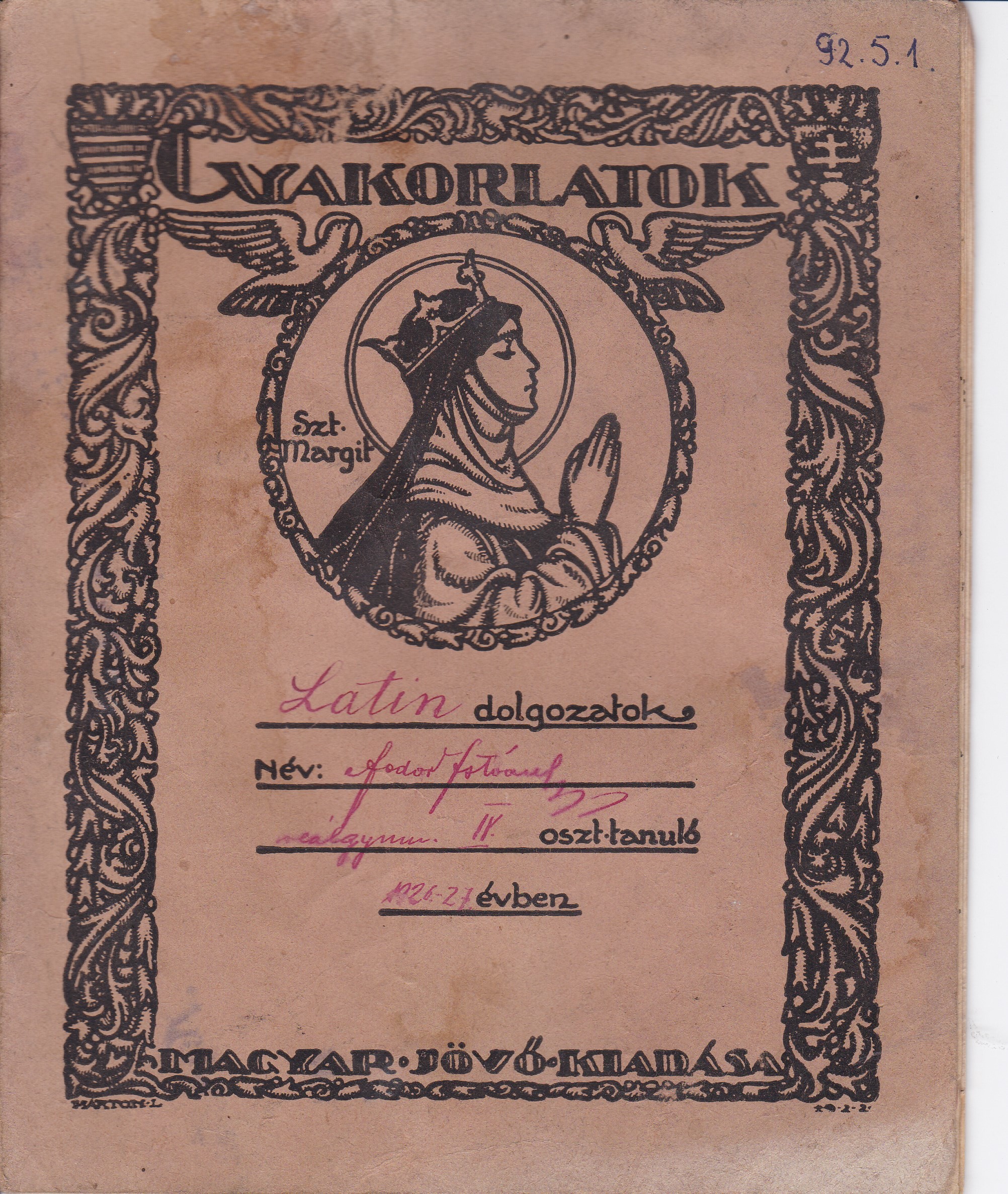 Latin dolgozat füzet (Tapolcai Városi Múzeum CC BY-NC-SA)