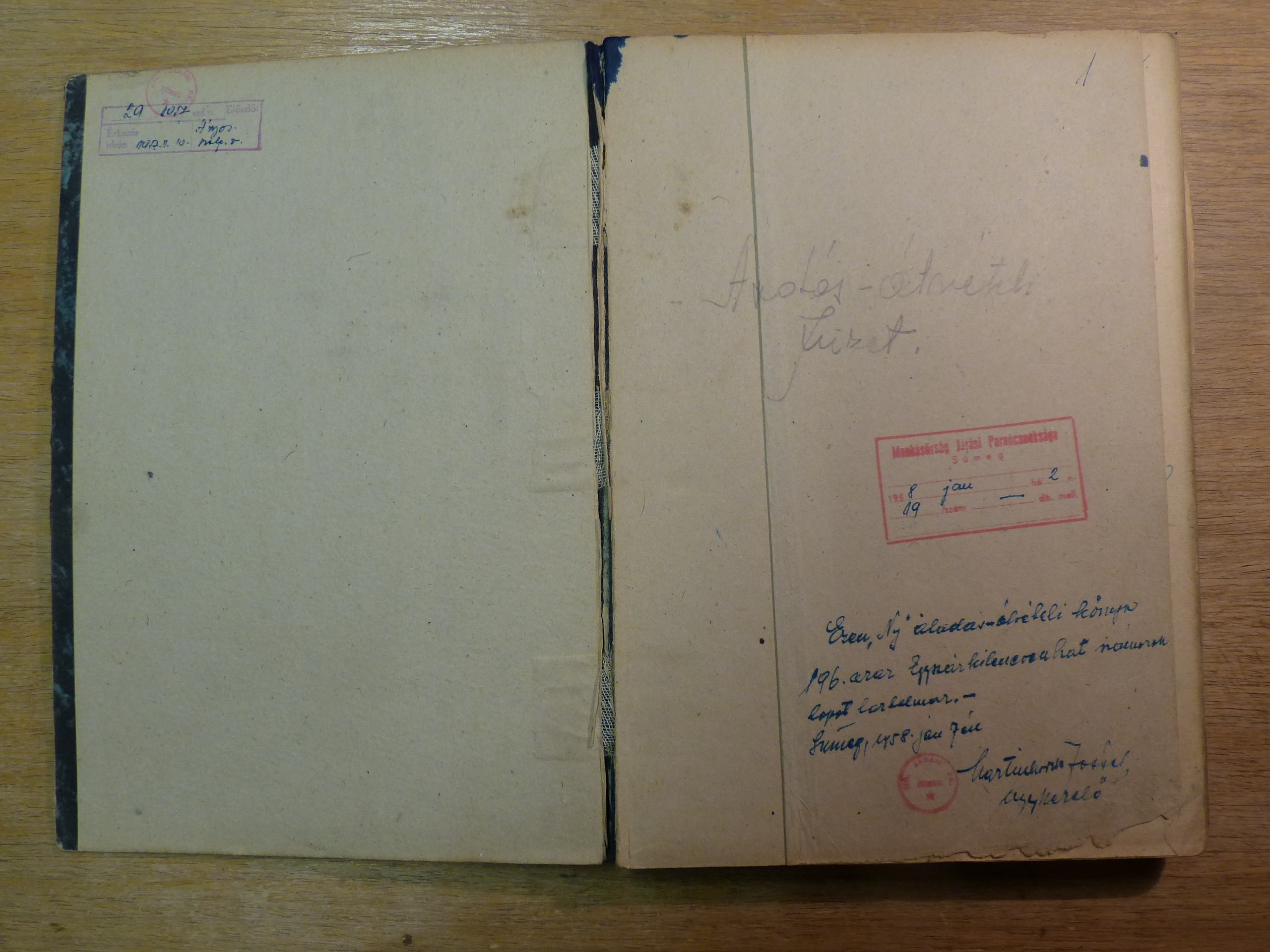 Munkásőrségi átadás-átvételi könyv 1958 (Tapolcai Városi Múzeum CC BY-NC-SA)