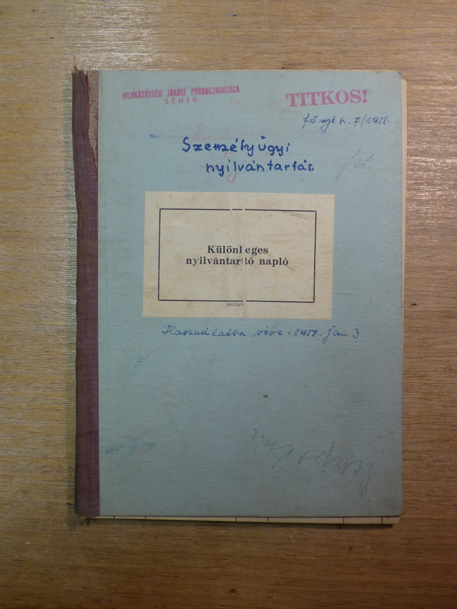Munkásőrségi személyügyi nyilvántartás 1958 (Tapolcai Városi Múzeum CC BY-NC-SA)