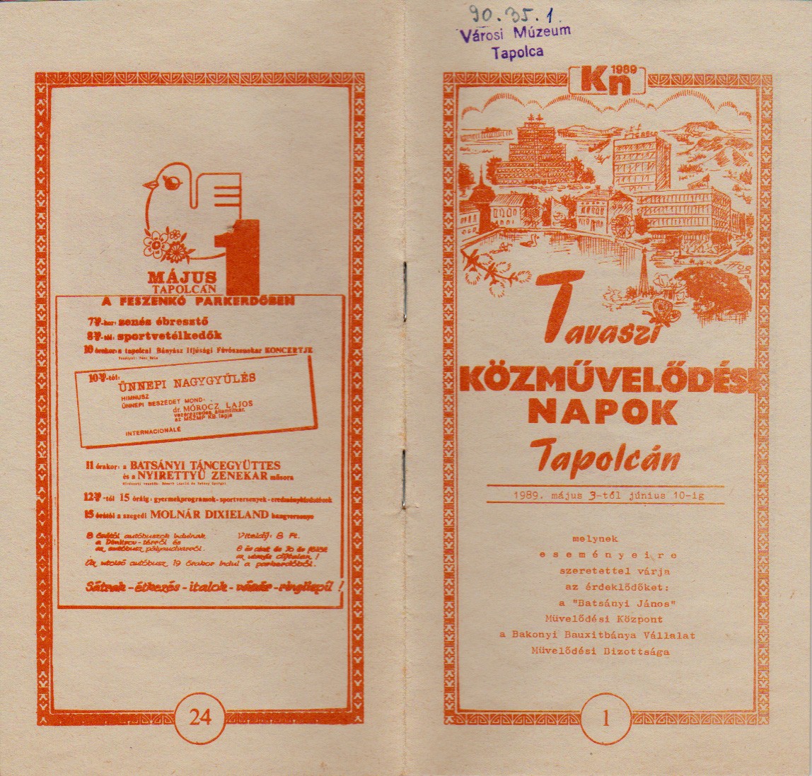 Tapolcai kulturális műsorfüzet 1989 (Tapolcai Városi Múzeum CC BY-NC-SA)