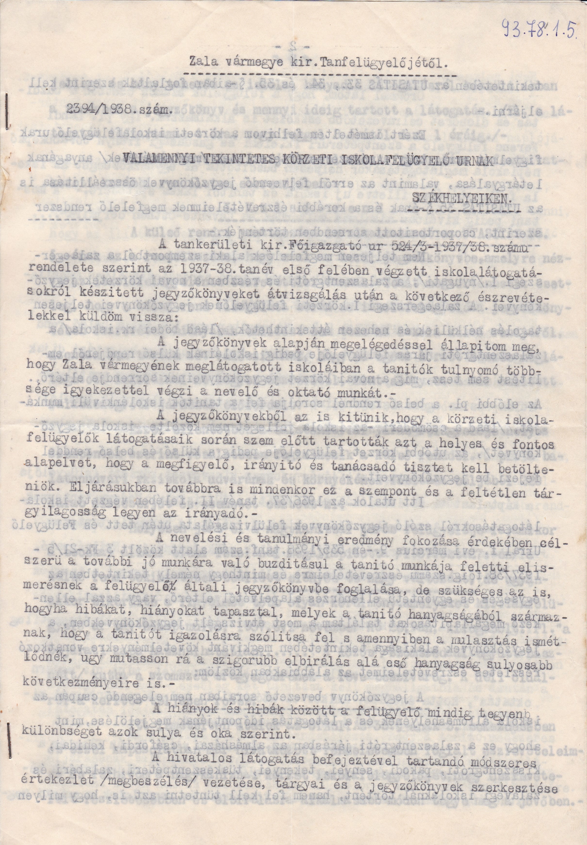 Zala vármegye kir. tanfelügyelőjének levele a körzeti iskolafelügyelőkhöz (Tapolcai Városi Múzeum CC BY-NC-SA)