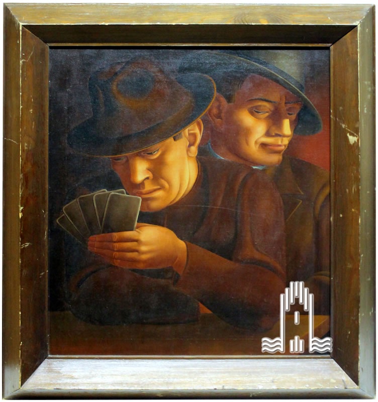 Zwei Kartenspieler, Ölgemälde auf Leinwand, eingefasst im Holzrahmen (Museum im Steintor CC BY-SA)