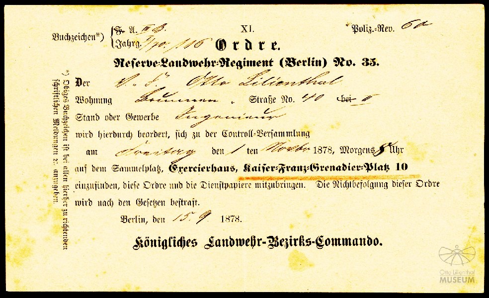 Vorladung zum Reservistendienst (Otto-Lilienthal-Museum CC BY-NC-SA)