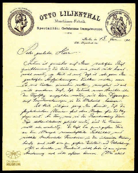 Flugtechnischer Brief Otto Lilienthals an Platte (Otto-Lilienthal-Museum CC BY-NC-SA)