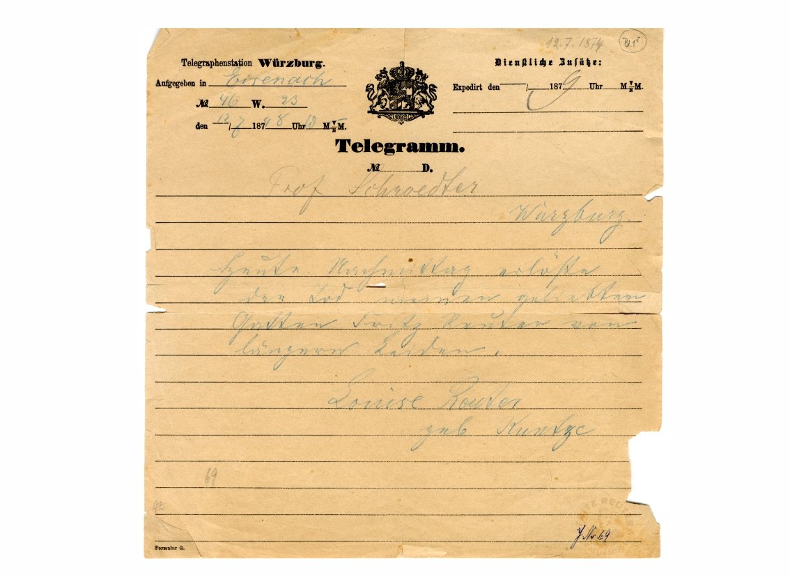 Telegramm von Luise Reuter an Richard Schröder (Fritz-Reuter-Literaturmuseum CC BY-NC-SA)