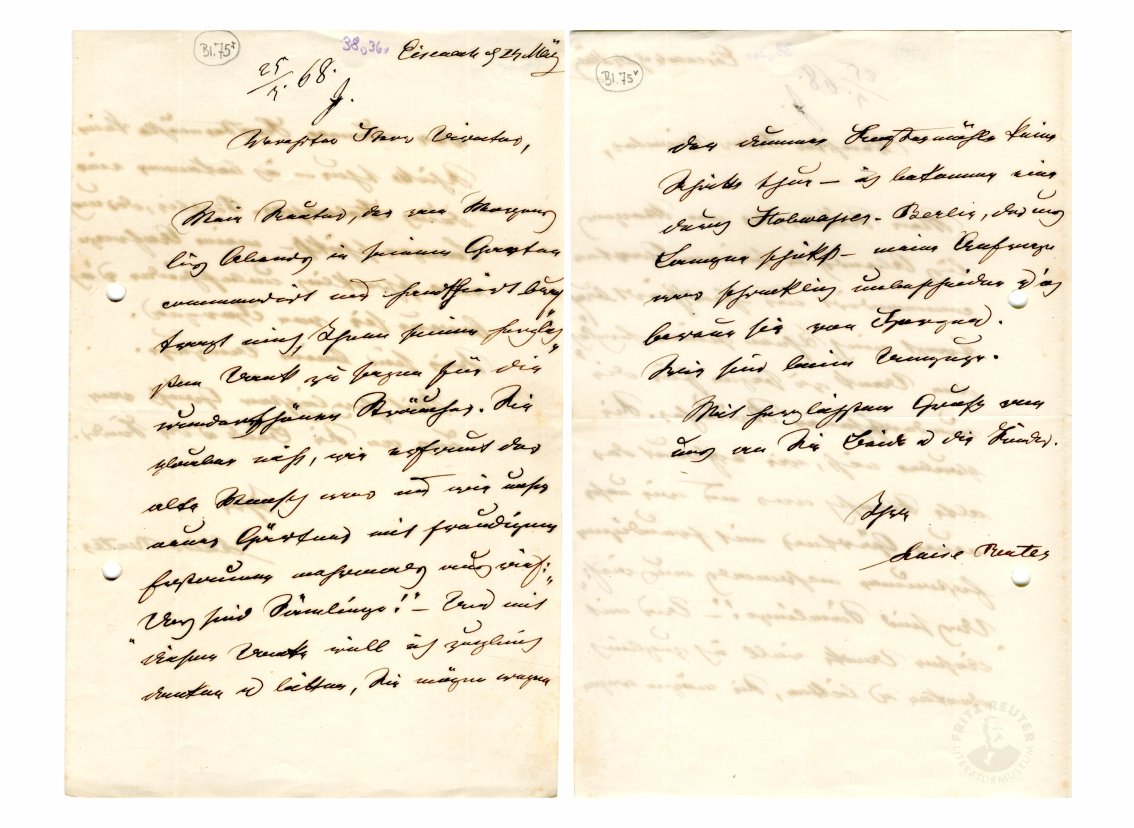 Brief von Luise Reuter an Ferdinand Jühlke (Fritz-Reuter-Literaturmuseum CC BY-NC-SA)