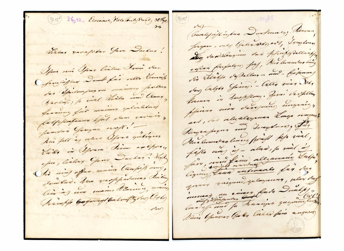 Brief von Luise Reuter an Viktor Siemerling (Fritz-Reuter-Literaturmuseum CC BY-NC-SA)