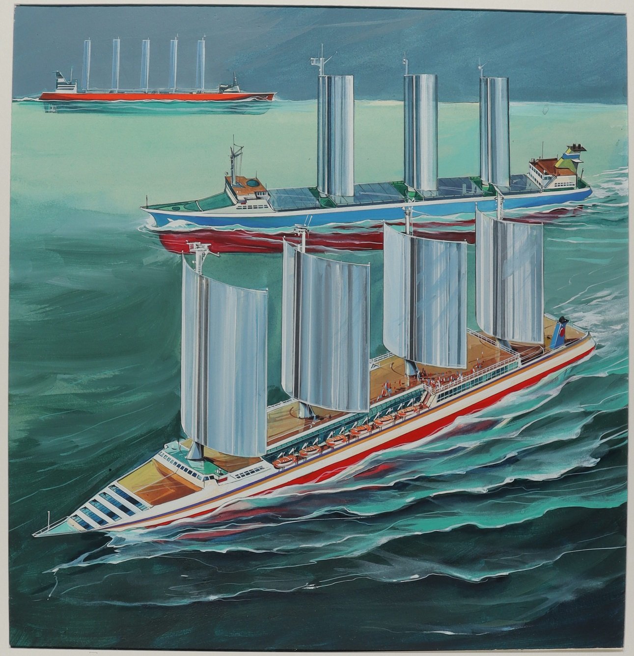 Frachtschiff und Fahrgastschiff mit Segeln (Schiffbau- und Schiffahrtsmuseum Rostock RR-F)
