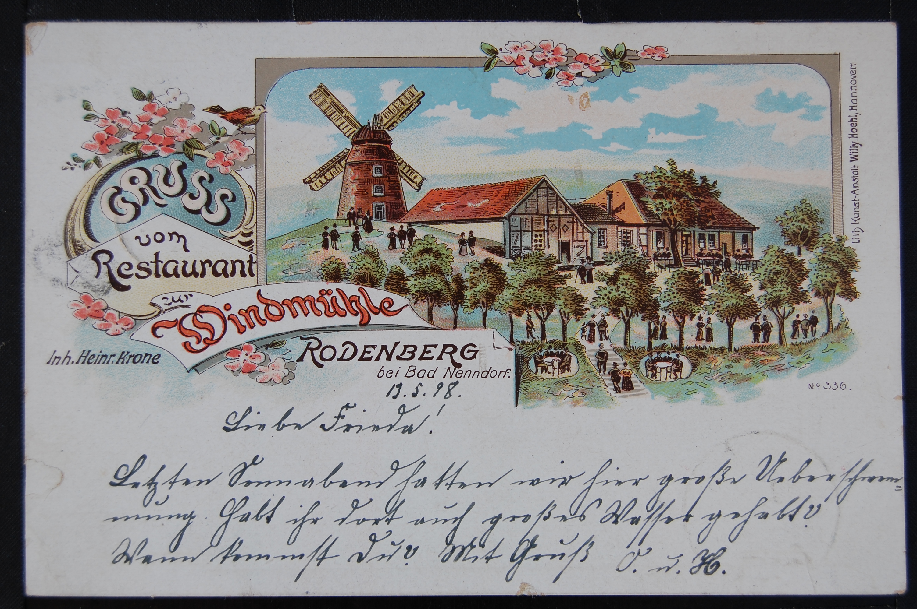 AK Rodenberg, Restaurant zur Windmühle, koloriert, 1898 (dto. CC BY-NC-SA)