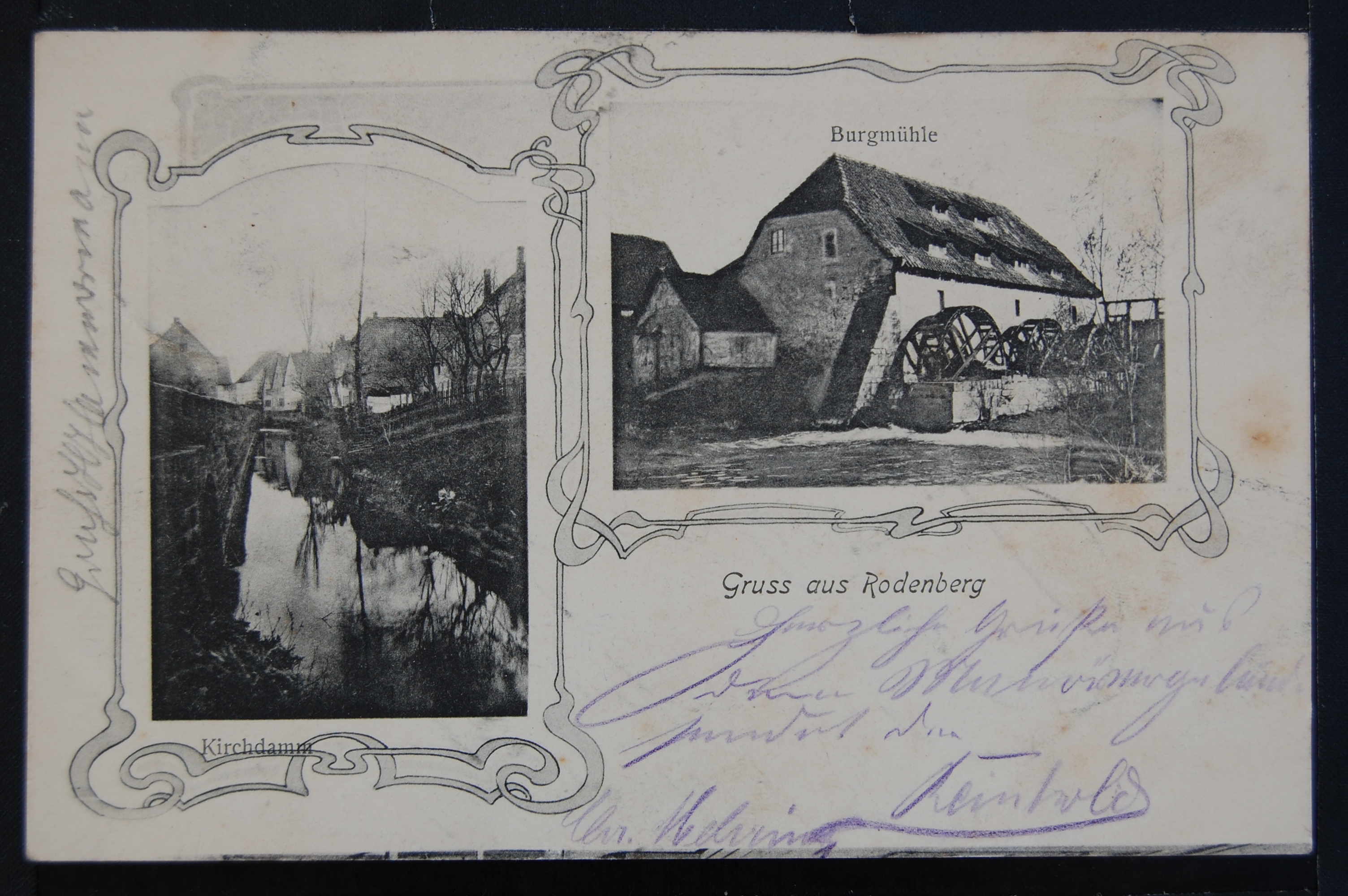 AK Rodenberg, Burgmühle, Kirchdamm; Schwarz-Weiß Foto, 1906 (Museumslandschaft Amt Rodenberg e.V. CC BY-NC-SA)
