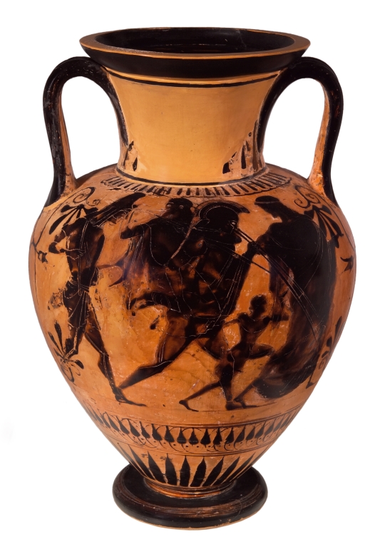 Hermes führt Hera, Athena und Aphrodite zu Paris; Aeneas flieht aus Troja (Museum August Kestner CC BY-NC-SA)