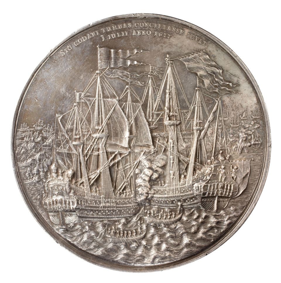 Medaille Christians V. von Dänemark auf die Seesiege von 1677 (Museum August Kestner CC BY-NC-SA)