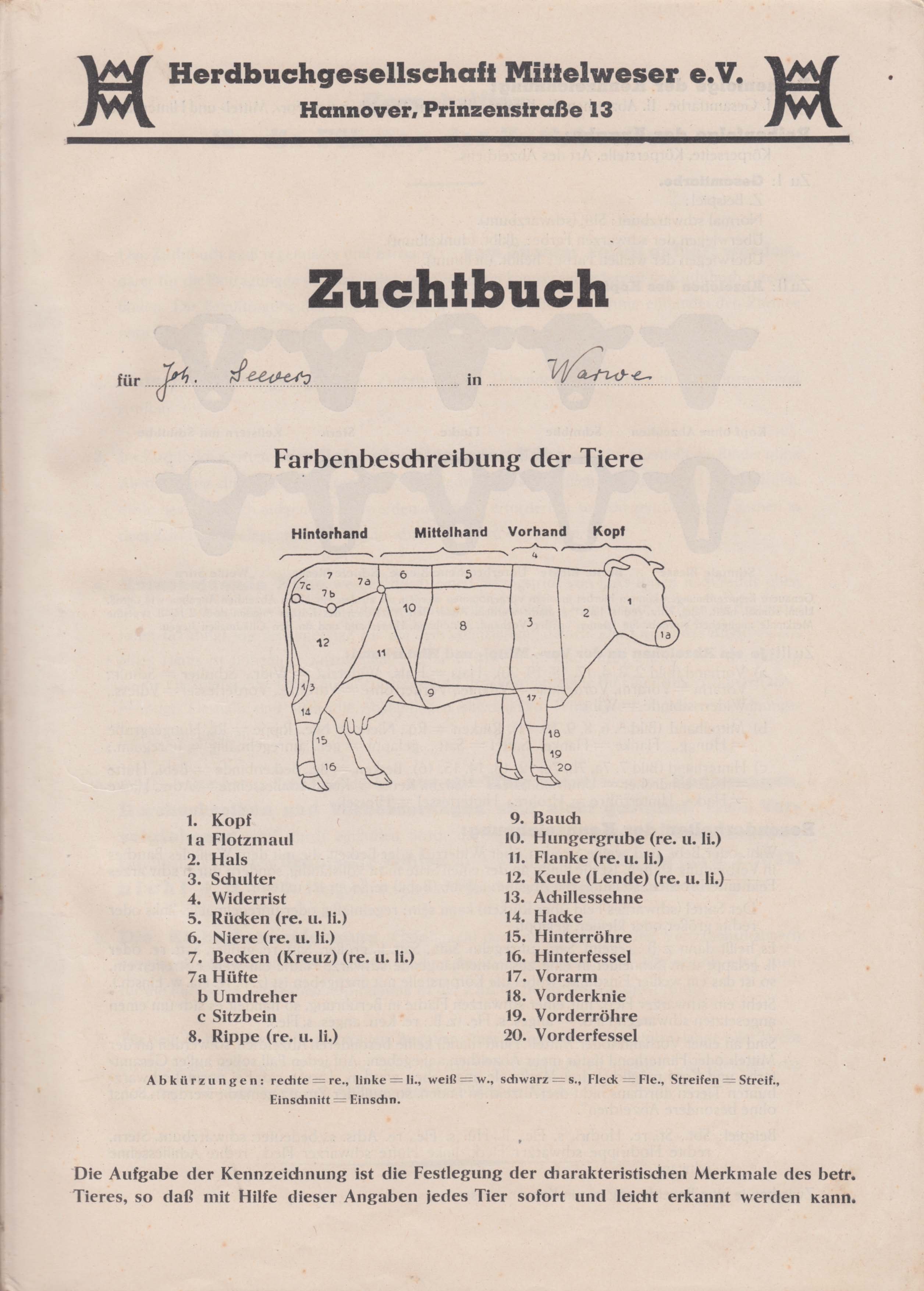 Zuchtbuch für Johann Seevers Warwe 4 (Kreismuseum Syke CC BY-NC-SA)