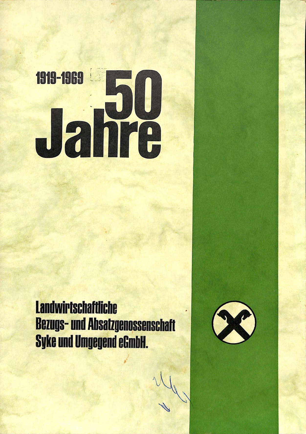 Jubiläumsschrift. 1919-1969. 50 Jahre Landwirtschaftliche Bezugs- und Absatzgenossenschaft Syke und Umgegend eGmbH. (Kreismuseum Syke CC BY-NC-SA)