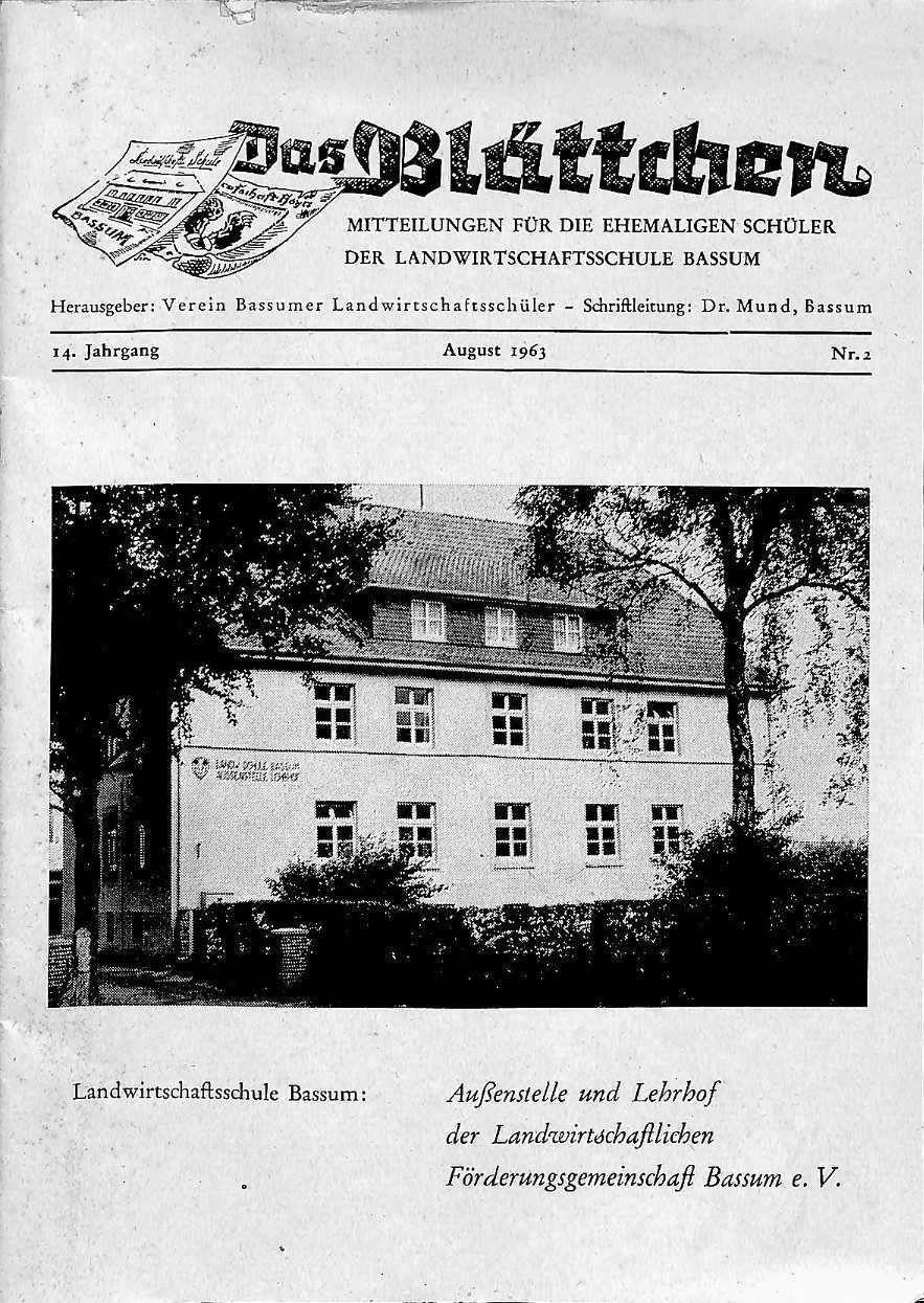Das Blättchen. Mitteilungen für die ehemaligen Schüler der Landwirtschaftsschule Bassum 1963 (Kreismuseum Syke CC BY-NC-SA)