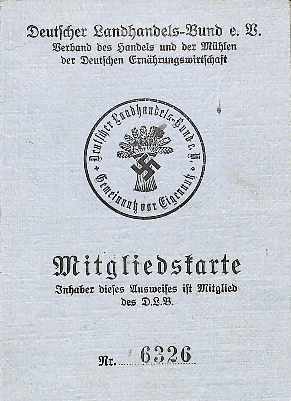 Mitgliedskarte Deutscher Landhandels-Bund e.V. Verband (Kreismuseum Syke CC BY-NC-SA)