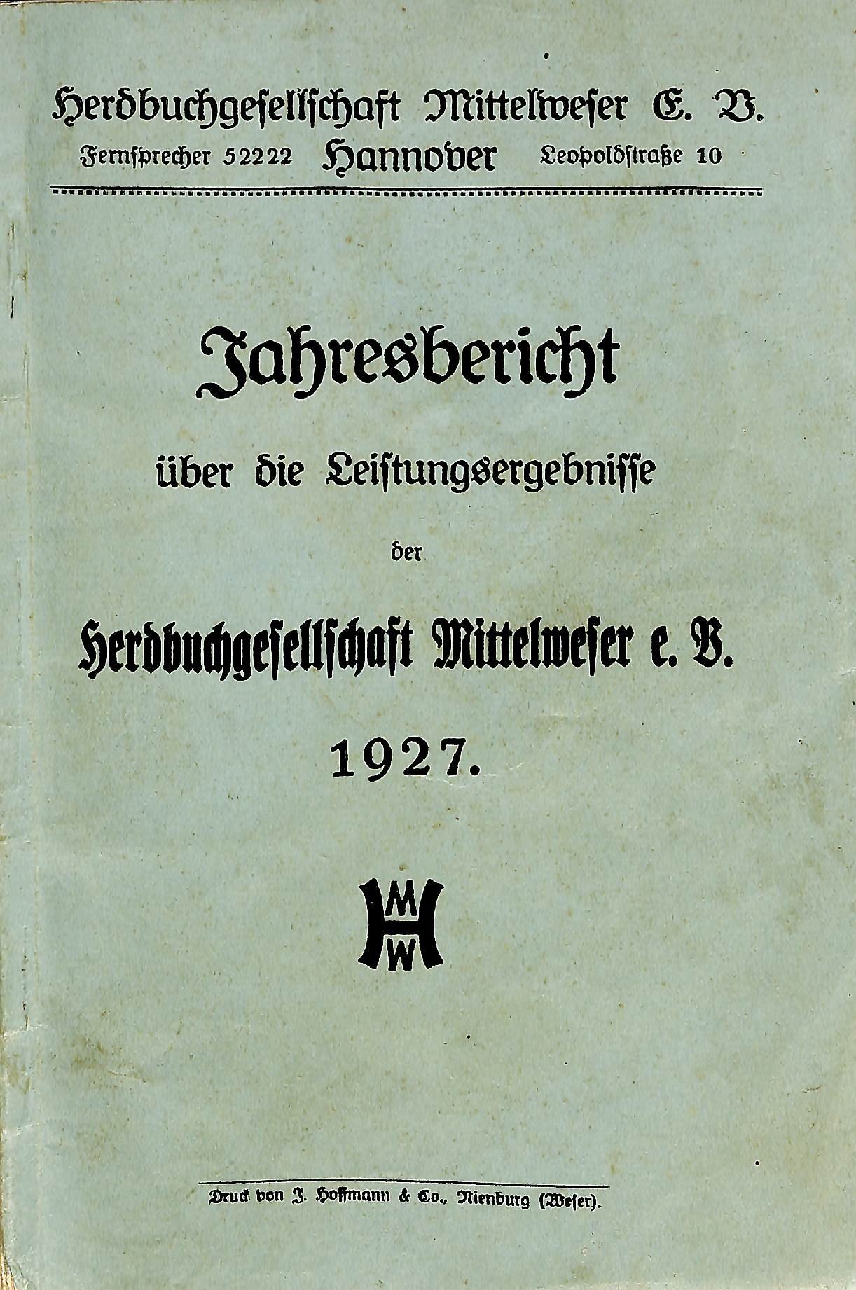 Jahresbericht über die Leistungsergebnisse der Herdbuchgesellschaft Mittelweser e.V. 1927 (Kreismuseum Syke CC BY-NC-SA)