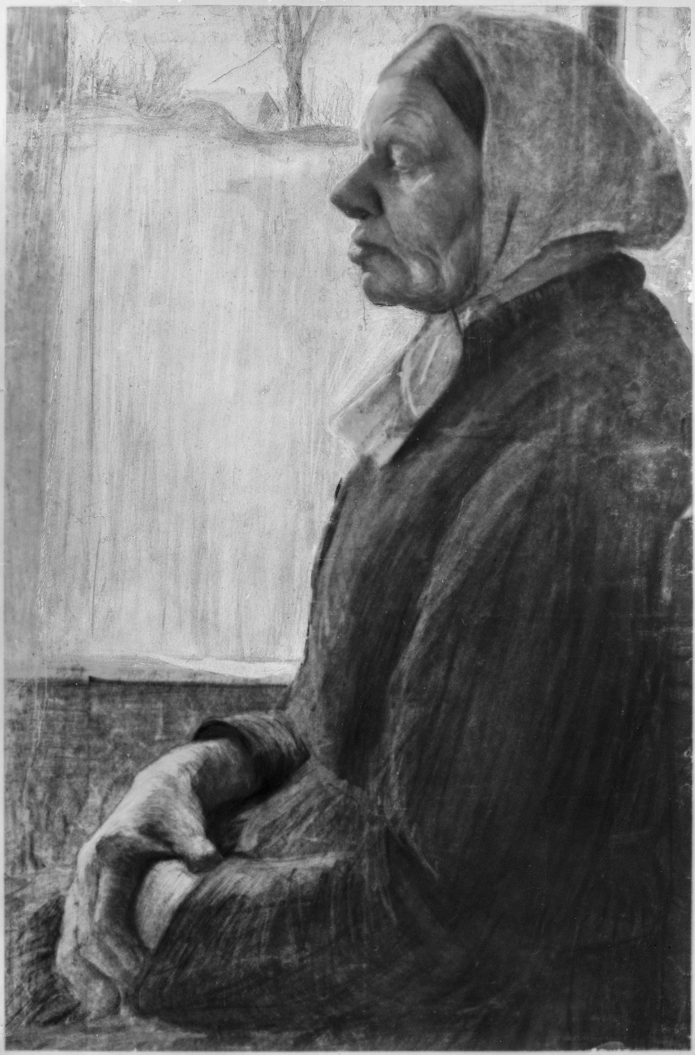 Bildnis einer Frau mit Kopftuch im Profil nach links (Museum August Kestner CC BY-NC-SA)