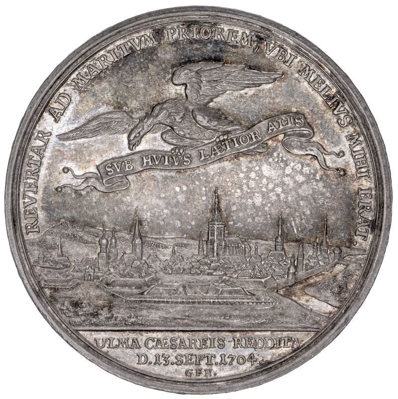Medaille auf die Befreiung Augsburgs und Ulms im spanischen Erbfolgekrieg (Museum August Kestner CC BY-NC-SA)