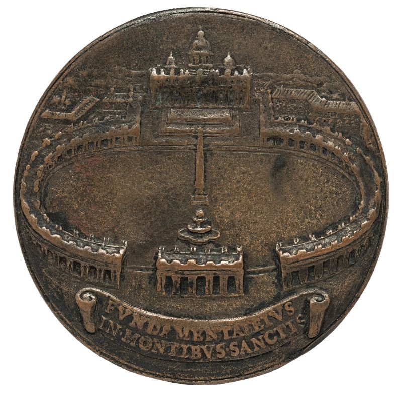 Medaille auf den Bau der Portikus auf dem Petersplatz in Rom (Museum August Kestner CC BY-NC-SA)