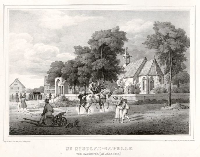 Lithographie „St. Nicolai-Kapelle vor Hannover" (Historisches Museum Hannover CC BY-NC-SA)