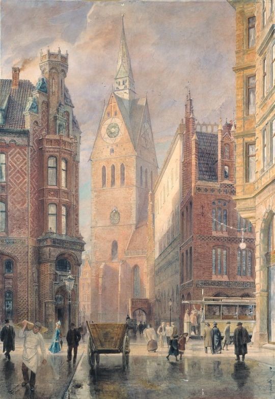 Aquarell: Die Marktkirche in Hannover (Historisches Museum Hannover CC BY-NC-SA)