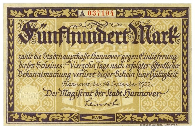Notgeldschein: Stadt Hannover, 500 Mark (Historisches Museum Hannover CC BY-NC-SA)
