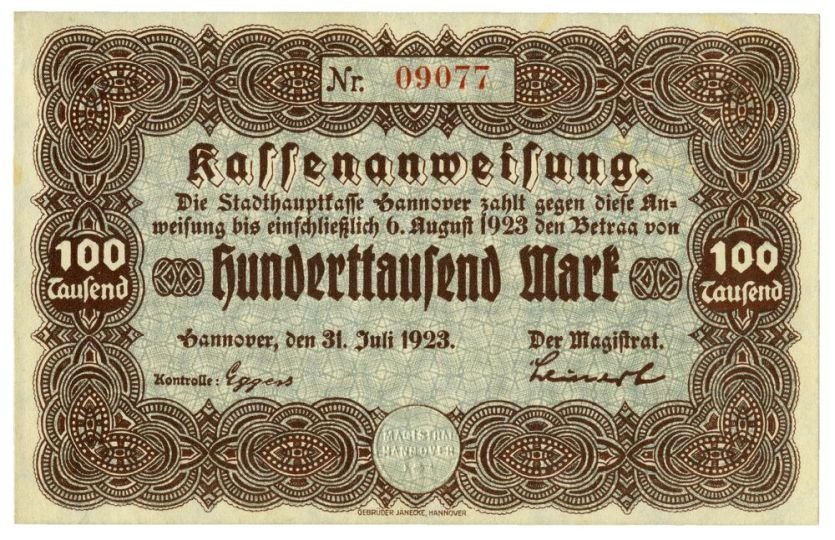 Notgeldschein: Stadt Hannover, 100.000 Mark (Historisches Museum Hannover CC BY-NC-SA)