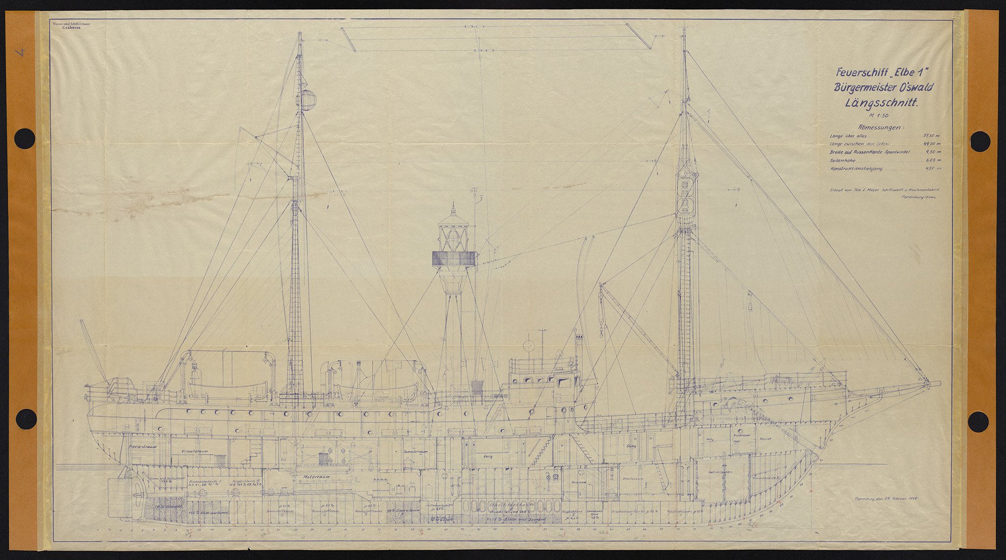 Feuerschiff Bürgermeister O'Swald II (ELBE I) - "Längsschnitt" - 28.02.1949 (Schiffahrtsmuseum Unterweser CC BY-NC-SA)