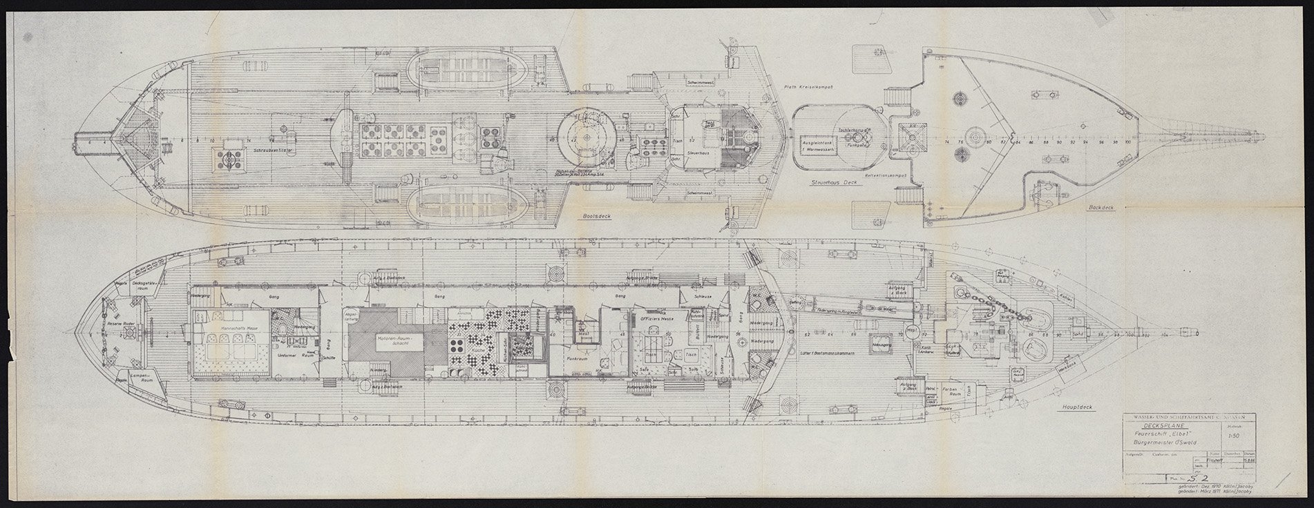 Feuerschiff Bürgermeister O'Swald II (ELBE I) - "Deckspläne I" - 15.08.1966 - (Geändert-Vermerk) (Schiffahrtsmuseum Unterweser CC BY-NC-SA)