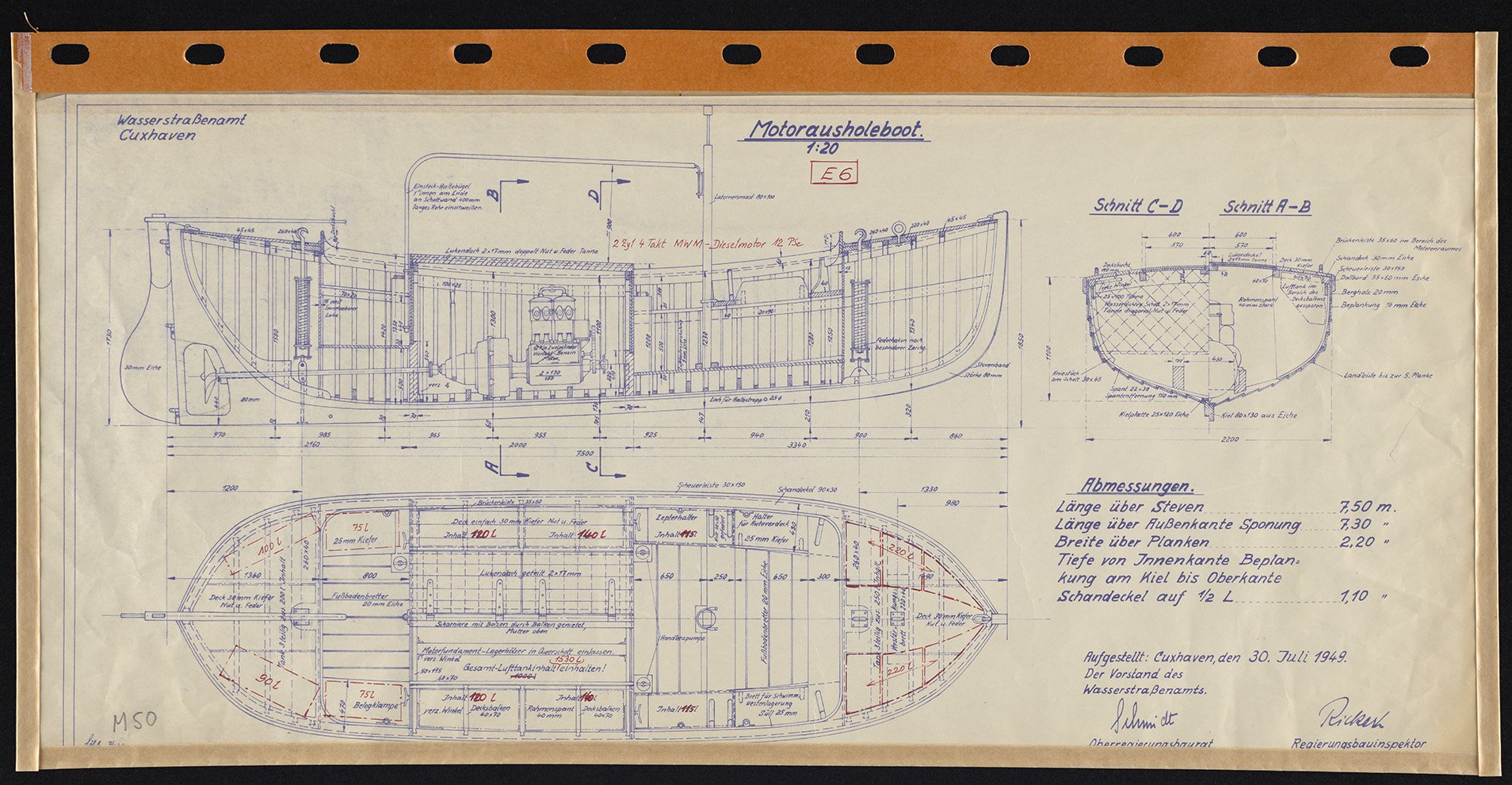 Feuerschiff Bürgermeister O'Swald II (ELBE I) - "Motorausholeboot" - 30.07.1949 (Schiffahrtsmuseum Unterweser CC BY-NC-SA)
