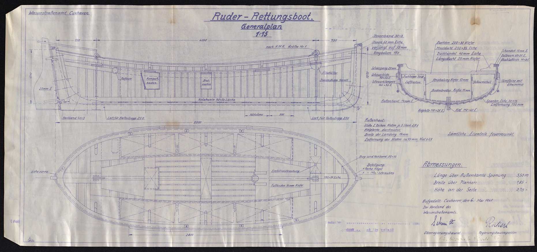 Feuerschiff Bürgermeister O'Swald II (ELBE I) - "Ruder- Rettungsboot Generalplan" - 06.05.1949 (Schiffahrtsmuseum Unterweser CC BY-NC-SA)