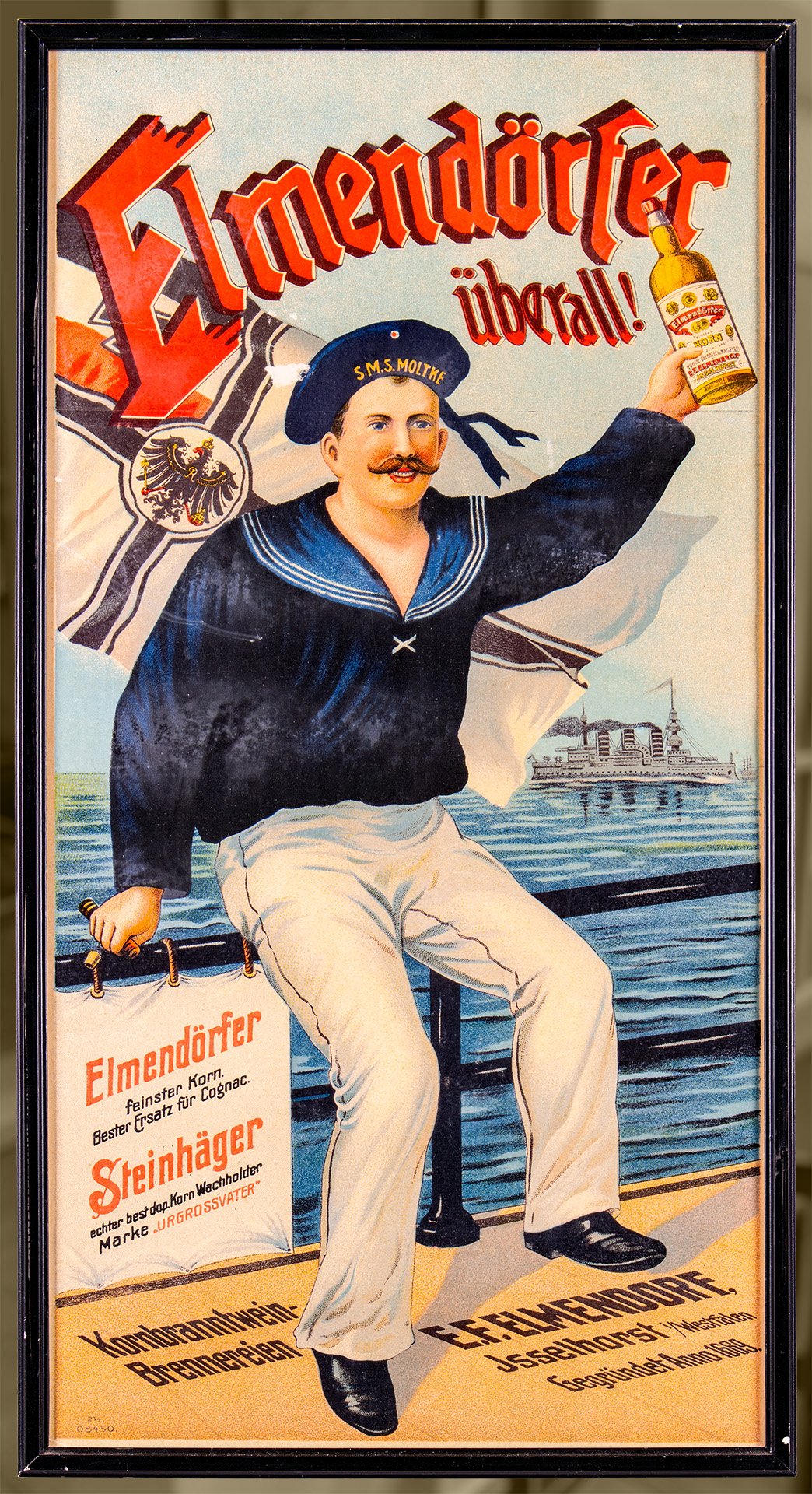 Werbetafel „Elmendörfer überall“ mit Matrosenmotiv (Schiffahrtsmuseum Unterweser CC BY-NC-SA)