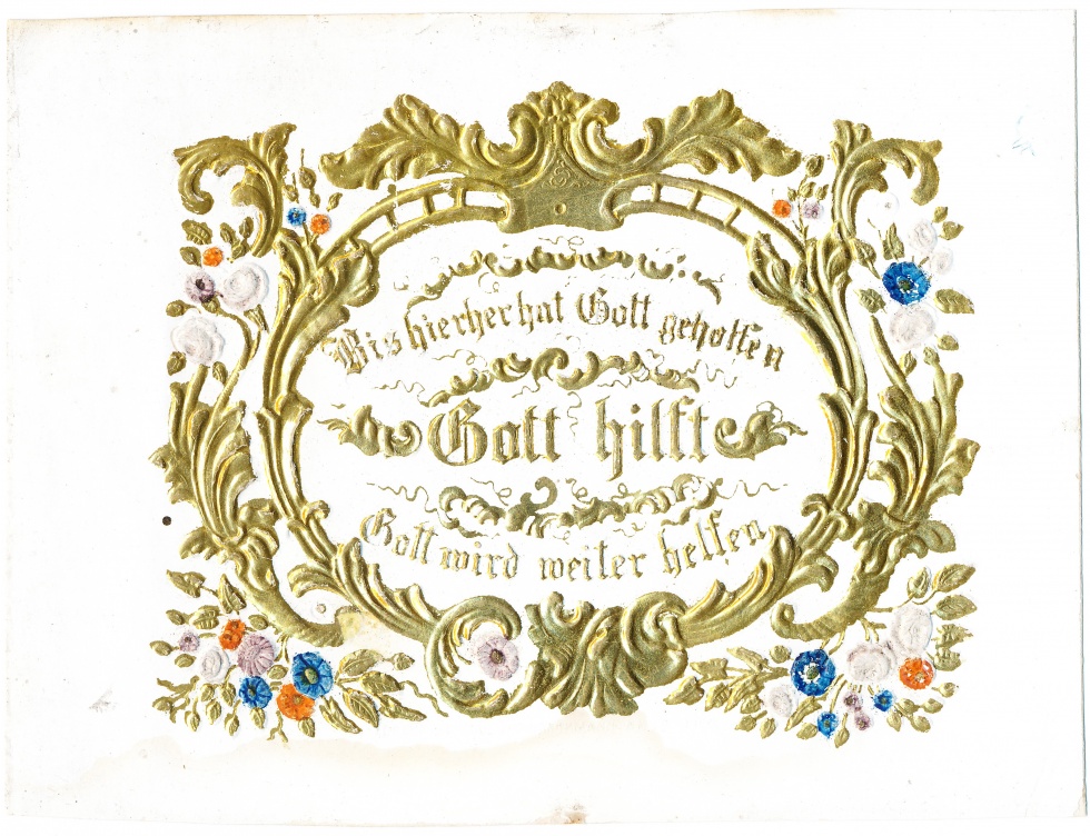 Schmuckvignette - "Bis hierher hat Gott geholfen / Gott hilft / Gott wird weiter helfen" (Schlossmuseum Jever CC BY-NC-SA)