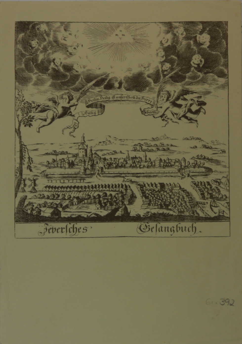 Ansicht der Stadt Jever (Titelblatt aus dem Jeversches Gesangbuch) (Schlossmuseum Jever CC BY-NC-SA)