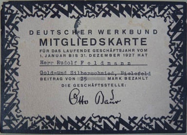 Mitgliedskarte &quot;Deutscher Werkbund&quot; (Historisches Museum Bielefeld CC BY-NC-SA)